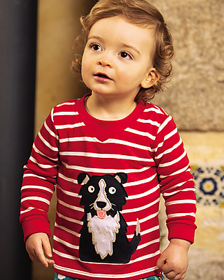 Frugi Easy On Top - Red Breton/Dog - Organic cotton Long Sleeves Tops