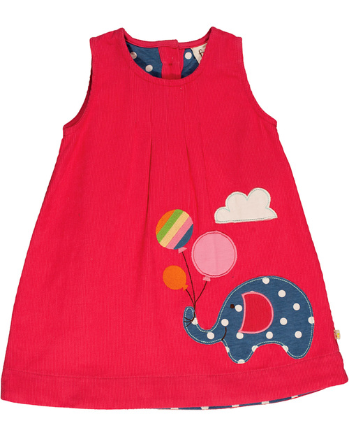 Frugi Elephant Cotton Cord Pinafore Dress Organic Cotton - Raspberry Pink Dresses_