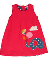 Frugi Elephant Cotton Cord Pinafore Dress Organic Cotton - Raspberry Pink Dresses_