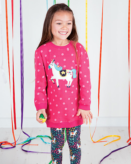 Frugi Eloise Jumper Dress, Raspberry/Pony - 100% organic cotton fleece Dresses_
