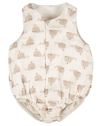 Frugi Elowen Muslin Dungaree - Rainbow Whales - 100% organic cotton Short Rompers