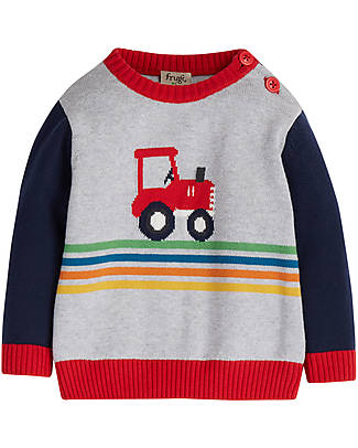 Frugi Elwood Knitted Jumper - Grey Marl/Rainbow Tractor Jumpers
