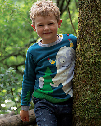 Frugi Elwood Knitted Jumper - Loch blue/yeti - Organic Cotton Jumpers