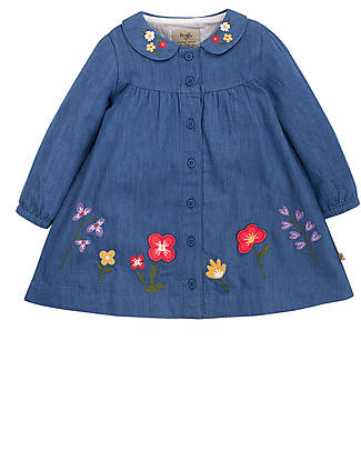 Frugi Emma Chambray Dress - Chambray/Flowers Dresses_