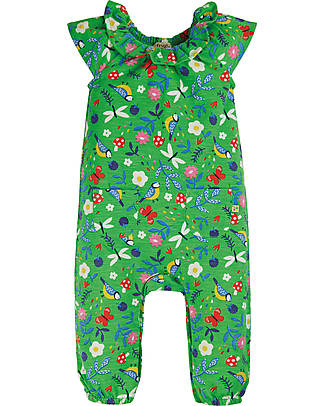 Frugi Esther Playsuit - Fjord Green Hedgerow - Elasticated Organic Cotton Dungarees