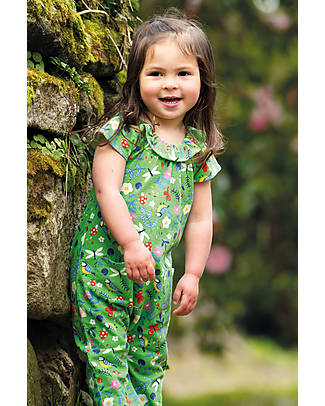 Frugi Esther Playsuit - Fjord Green Hedgerow - Elasticated Organic Cotton Dungarees