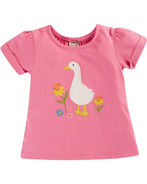 Frugi Eva Appliqué T-Shirt - Hibiscus/Duck - Organic Cotton T-shirts