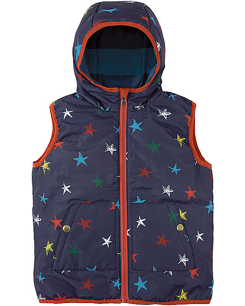 Frugi Explorer Reversible Padded Gilet,  Northern Stars/Stripes - Eco-friendly, 100% Waterproof! Cardigans