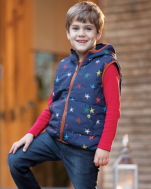 Frugi Explorer Reversible Padded Gilet,  Northern Stars/Stripes - Eco-friendly, 100% Waterproof! Cardigans