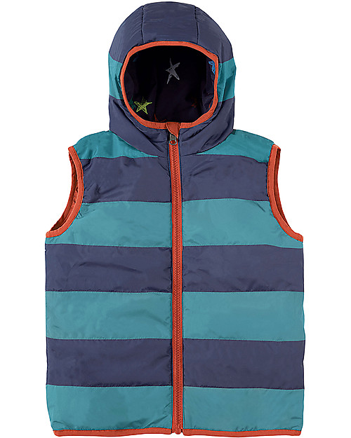 Frugi Explorer Reversible Padded Gilet,  Northern Stars/Stripes - Eco-friendly, 100% Waterproof! Cardigans
