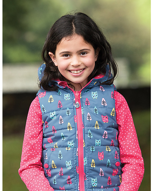 Frugi Explorer Reversible Padded Gilet, Owl Forest - Recycled polyester Cardigans