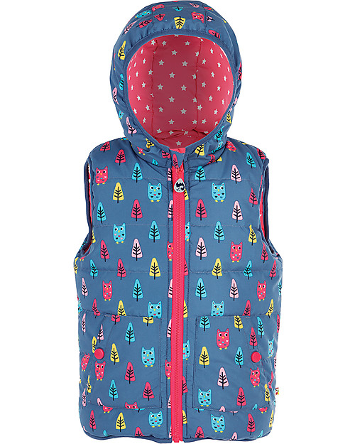 Frugi Explorer Reversible Padded Gilet, Owl Forest - Recycled polyester Cardigans