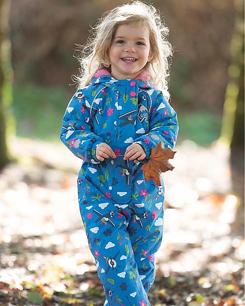 Frugi Explorer Waterproof All In One, Sail Blue Fly High - Fleece Lining Snowsuits