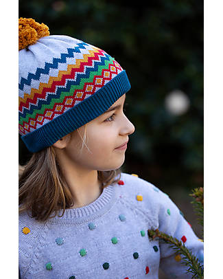 Frugi Fairisle Snug Knitted Set - Grey Marl Fairisle Winter Hats