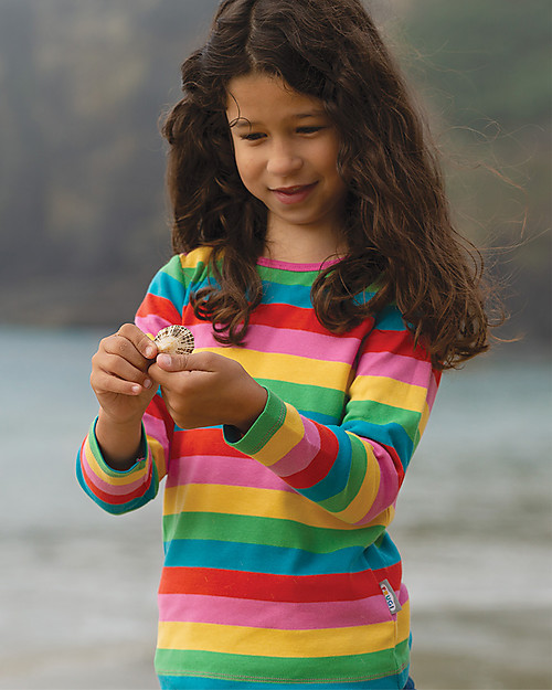 Frugi Favourite Long Sleeve Tee - Foxglove Rainbow Stripes - 100% Organic Cotton Long Sleeves Tops