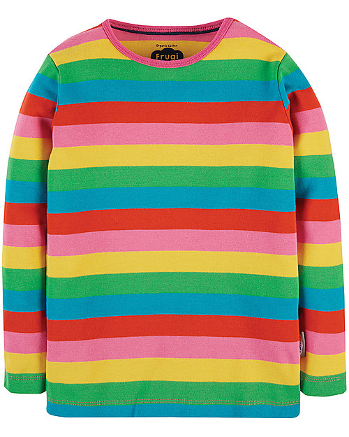 Frugi Favourite Long Sleeve Tee - Foxglove Rainbow Stripes - 100% Organic Cotton Long Sleeves Tops