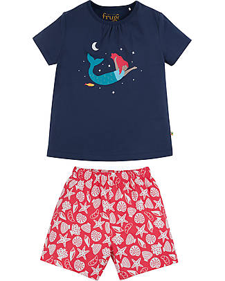 Frugi Fearne Summer Pajamas - Mermaid - Shorts + T-Shirt - 100% GOTS Organic Cotton Jersey - Glows in the Dark! Pyjamas