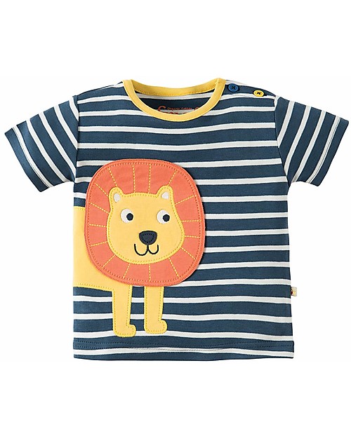 Frugi Felix Wrap Around T-Shirt , Soft Navy Breton/Lion  - 100% organic cotton T-shirts