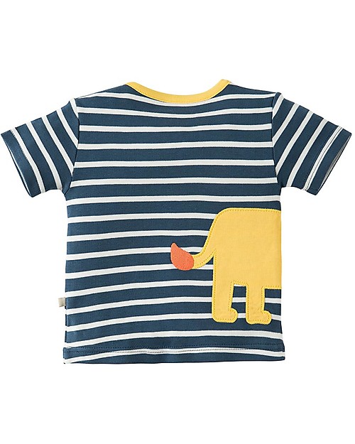 Frugi Felix Wrap Around T-Shirt , Soft Navy Breton/Lion  - 100% organic cotton T-shirts