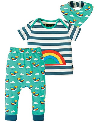 Frugi Frankie Outfit - Rainbow/Steely Blue Stripes - Organic cotton Evening Tops