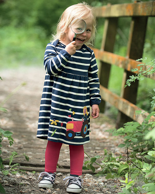 Frugi Freya Dress - Navy Stripe/Tractor - 100% Organic Cotton Dresses_