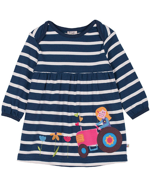 Frugi Freya Dress - Navy Stripe/Tractor - 100% Organic Cotton Dresses_