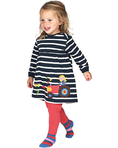 Frugi Freya Dress - Navy Stripe/Tractor - 100% Organic Cotton Dresses_