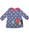 Frugi Freya Dress with Hedgehog Applique - Violet with polka dots - 100% organic cotton Dresses_