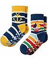 Frugi Grippy Baby Socks 2 Pack, Boat Multipack - Ideal for first steps! Antislip Socks