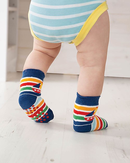Frugi Grippy Baby Socks 2 Pack, Boat Multipack - Ideal for first steps! Antislip Socks