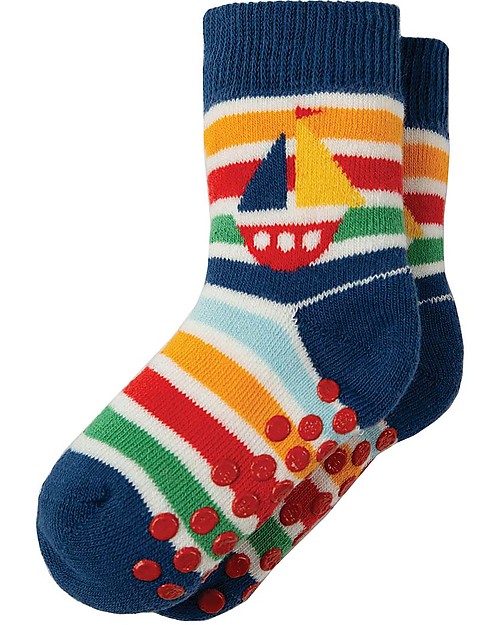 Frugi Grippy Baby Socks 2 Pack, Boat Multipack - Ideal for first steps! Antislip Socks