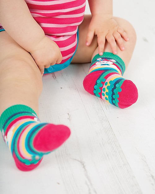 Frugi Grippy Baby Socks 2 Pack, Bunny Multipack - Ideal for first steps! Antislip Socks