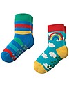 Frugi Grippy Baby Socks 2 Pack, Rainbow Multipack - Ideal for first steps! Antislip Socks