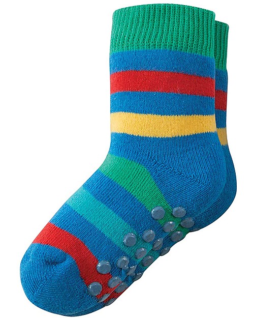 Frugi Grippy Baby Socks 2 Pack, Rainbow Multipack - Ideal for first steps! Antislip Socks