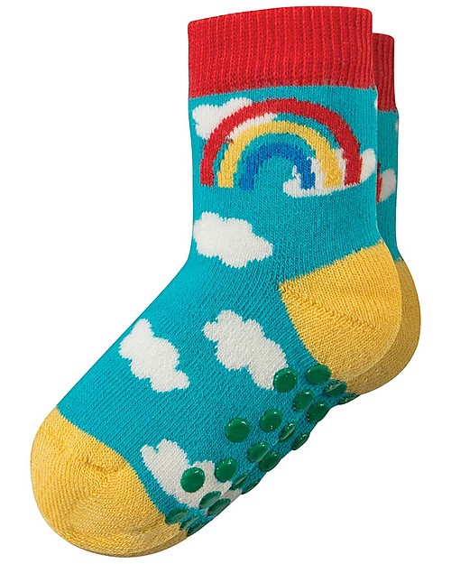 Frugi Grippy Baby Socks 2 Pack, Rainbow Multipack - Ideal for first steps! Antislip Socks