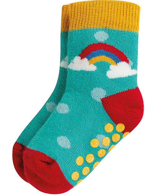 Frugi Grippy Baby Socks 2 Pack, Rainbow Multipack - Ideal for first steps! Antislip Socks