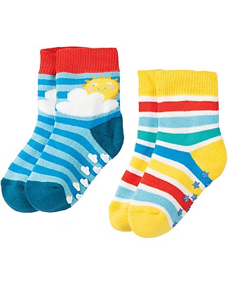 Frugi Grippy Baby Socks 2 Pack - Rainbow Multipack - Ideal for first steps! Socks