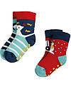 Frugi Grippy Baby Socks 2 Pack, Tractor Multipack - Ideal for first steps! Antislip Socks