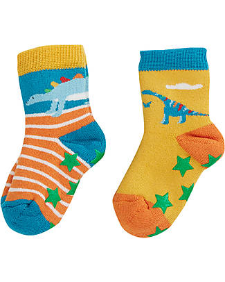 Frugi Grippy Socks 2 Pack - Bumblebee Dinos - Organic Cotton Antislip Socks