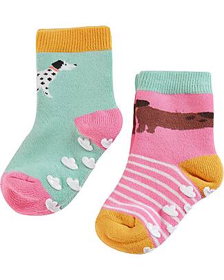 Frugi Grippy socks 2 Pack - Dogs Multipack - City Dogs - Organic Cotton Antislip Socks