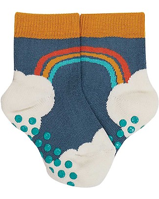 Frugi Grippy Socks 2 Pack - India Ink/Rainbow - Organic Cotton Antislip Socks