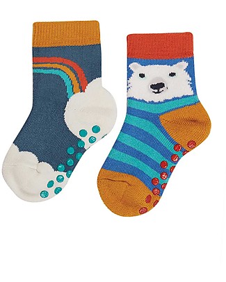 Frugi Grippy Socks 2 Pack - India Ink/Rainbow - Organic Cotton Socks