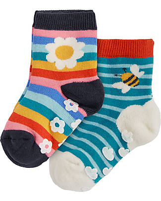 Frugi Grippy Socks 2 Pack - Rainbow Daisy - Organic Cotton Antislip Socks