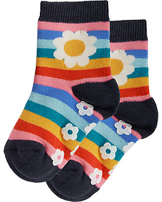 Frugi Grippy Socks 2 Pack - Rainbow Daisy - Organic Cotton Antislip Socks