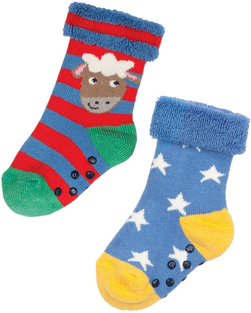 Frugi Grippy Socks 2 Pack - Sheep Multipack - Organic Cotton Antislip Socks