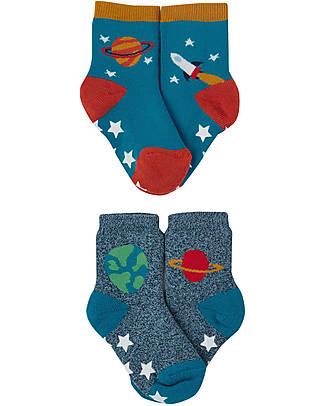 Frugi Grippy Socks 2 Pack - Space Antislip Socks