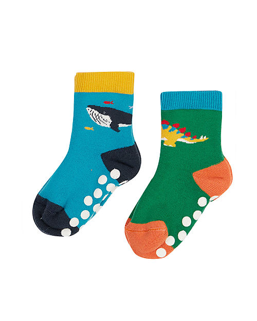 Frugi Grippy socks 2 Pack - Whale - Dino - Day at the Museum - Organic Cotton Antislip Socks
