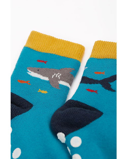 Frugi Grippy socks 2 Pack - Whale - Dino - Day at the Museum - Organic Cotton Antislip Socks