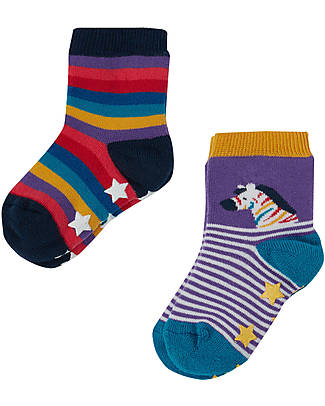 Frugi Grippy Socks 2 Pack - Zebra/Rainbow Antislip Socks