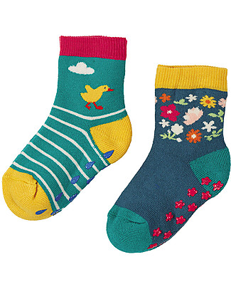 Frugi Grippy Socks Pack of 2 - Ducks - Organic Cotton Socks